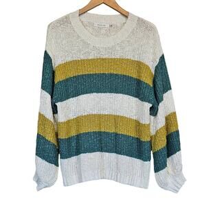 Mustard Seed Boho Striped Balloon Sleeve Sweater Women's Small Fall Layer Casual